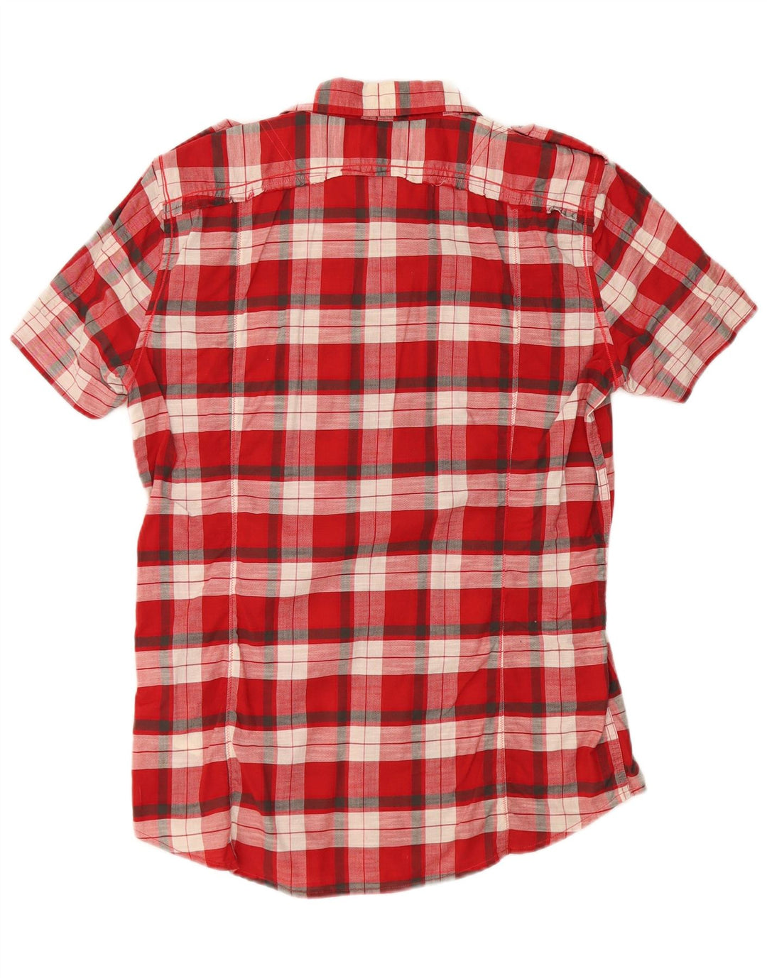 Diesel Hombre Camisa Militar De Manga Corta De Algodón A Cuadros Rojo Medio