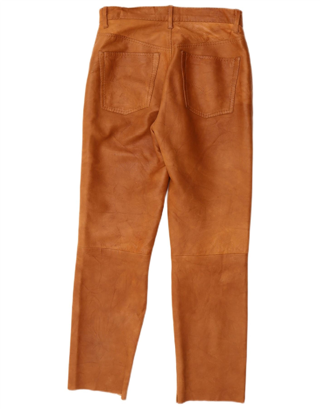 Pantalones de cuero rectos vintage para mujer W28 L27 Marrón