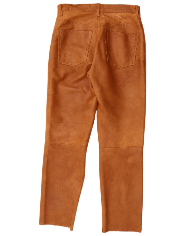 Pantalones de cuero rectos vintage para mujer W28 L27 Marrón