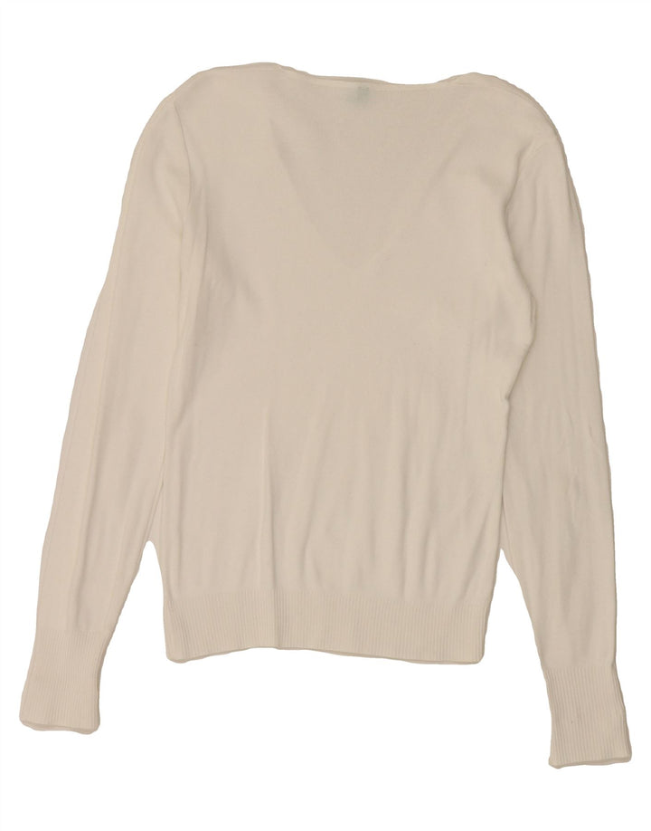 BENETTON Womens V-Neck Jumper Sweater UK 8 Small White Vintage Benetton and Second-Hand Benetton from Messina Hembry 