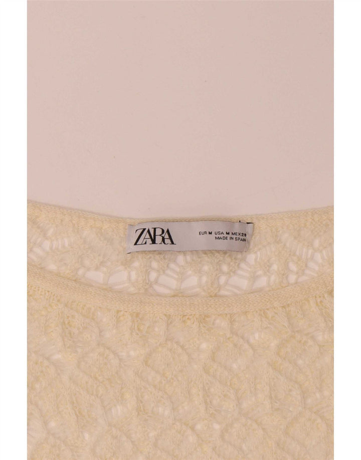 Zara Blusa Corta De Ganchillo Con Alas De Murciélago Para Mujer UK 40 Amarillo Medio