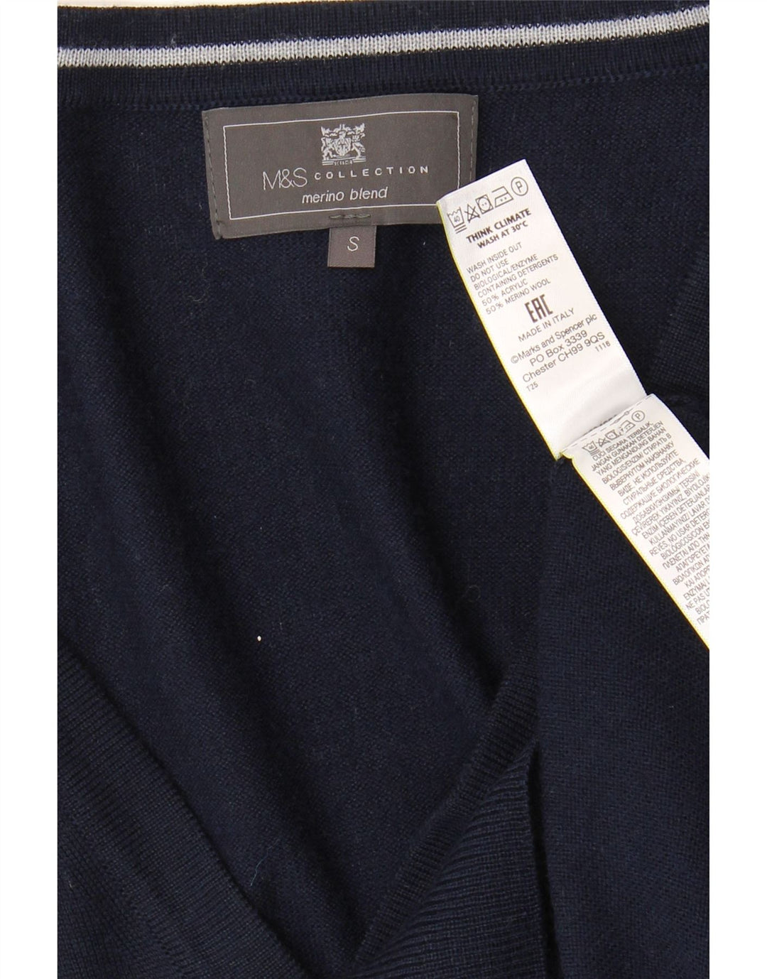 Marks & Spencer - Cárdigan para hombre, talla pequeña, acrílico azul marino