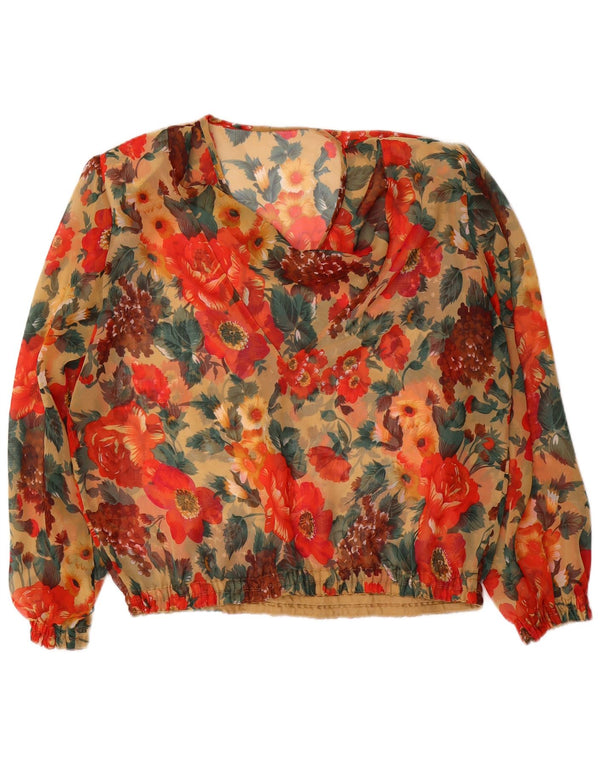 Vintage mujer manga larga blusa Top Reino Unido 14 grande multicolor floral