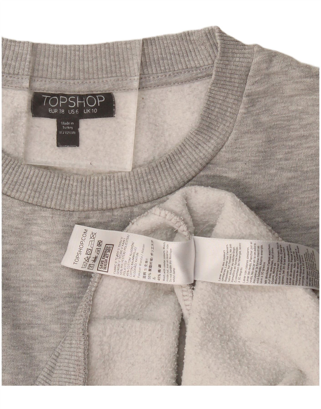 Topshop - Sudadera extragrande para mujer, talla 10, poliéster gris pequeño