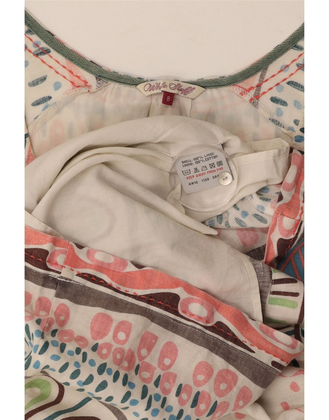 WHITE STUFF Vestido recto para mujer UK 8 Small White Floral Linen