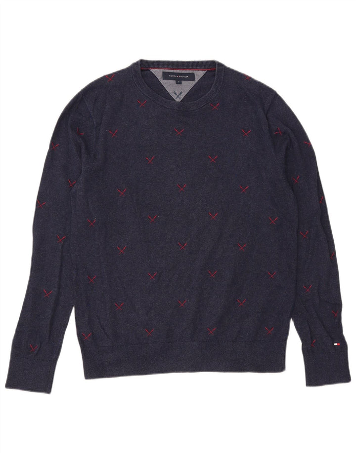 Tommy Hilfiger Suéter de cuello redondo para hombre pequeño Poliéster azul marino