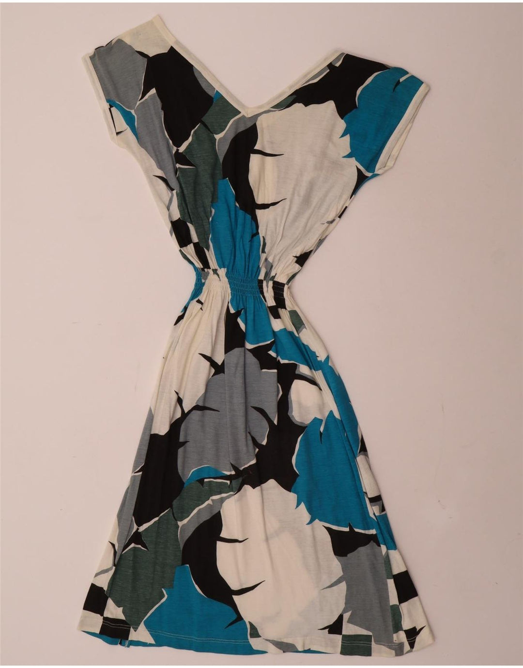 Vintage mujer patrón abstracto una línea vestido IT 42 medio multicolor