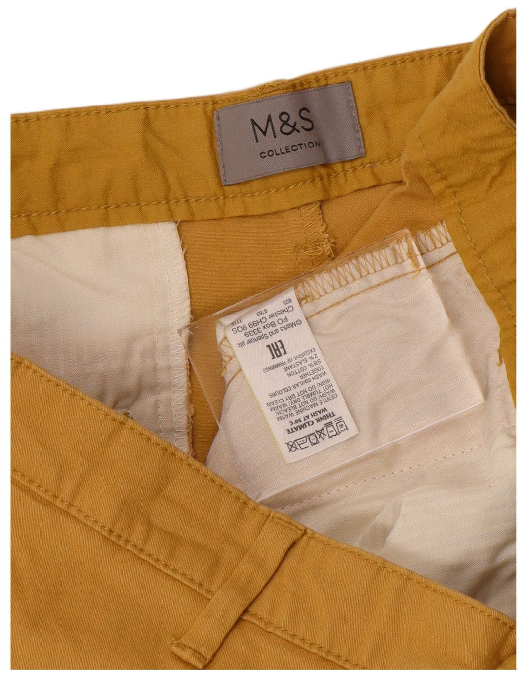 Marks & Spencer Pantalones cortos chinos para hombre W36 Algodón amarillo grande