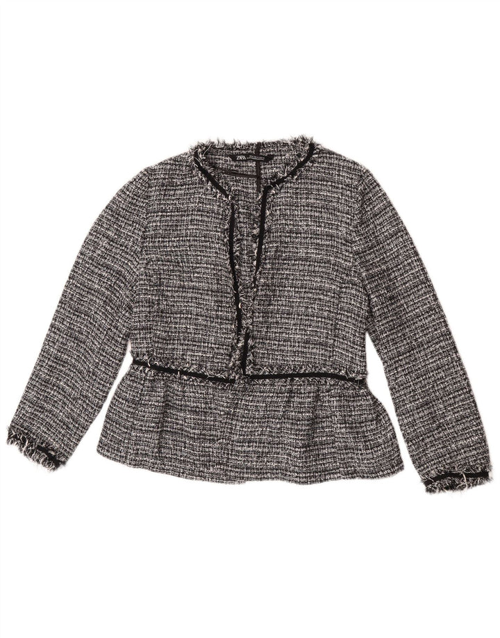 Zara Chaqueta Americana Abierta para Mujer UK 44 Poliéster Moteado Gris Medio