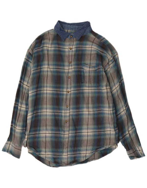 Route 66 Camisa de franela para hombre XL Algodón a cuadros azules