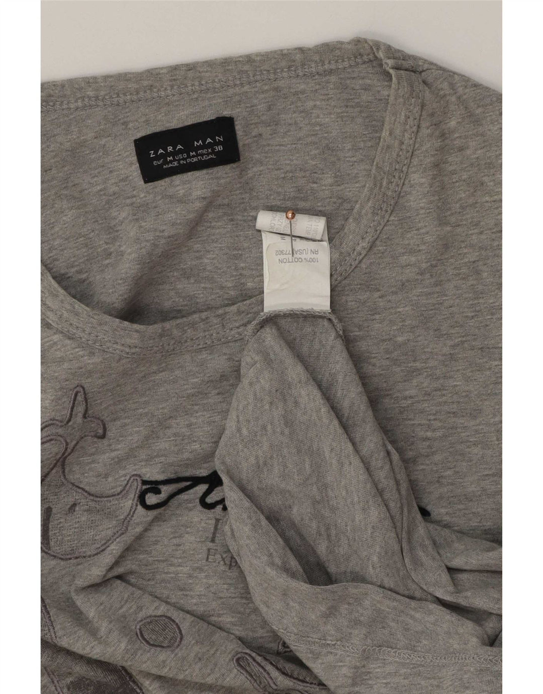 Zara Hombre Top Gráfico Manga Larga Algodón Gris Medio