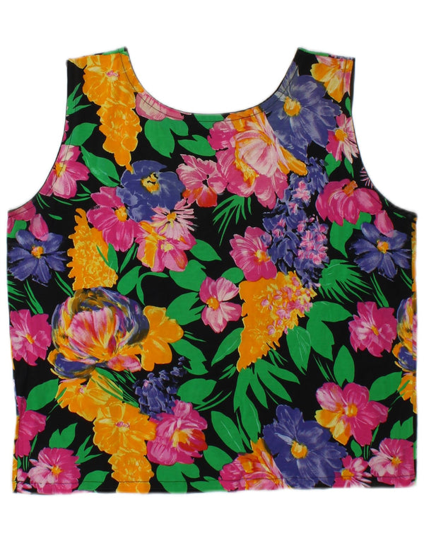 Vintage mujer crop chaleco top Reino Unido 14 algodón floral multicolor medio