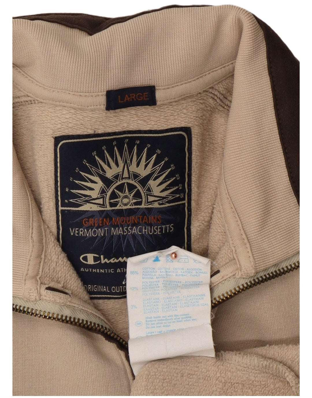 CHAMPION Sudadera con cuello y cremallera para hombre Jumper Large Beige Colorblock Cotton