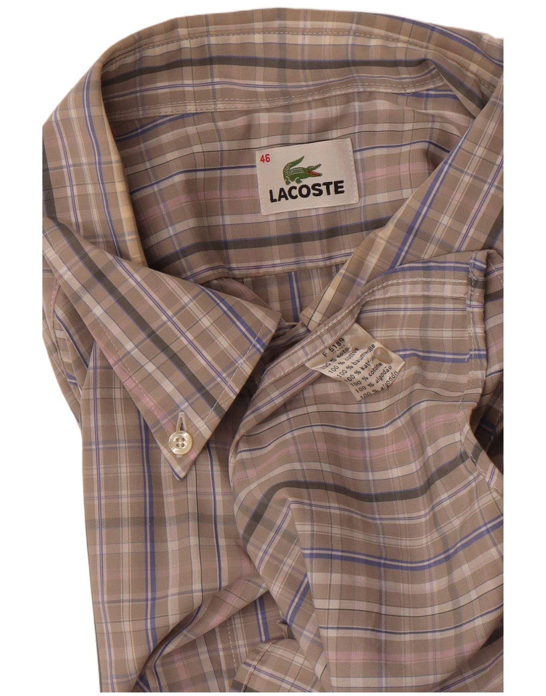Camisa Lacoste Hombre Talla 46 2XL Gris Cuadros Algodón
