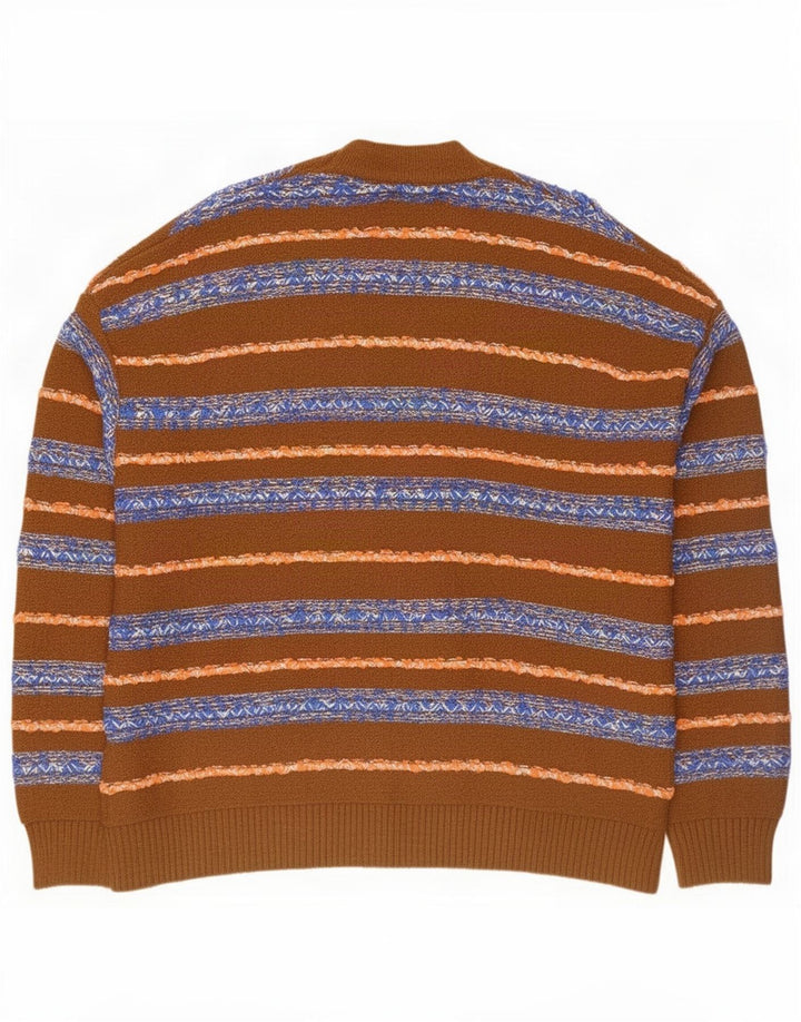 Zara Hombre Jersey Cárdigan Algodón Rayas Marrón Medio