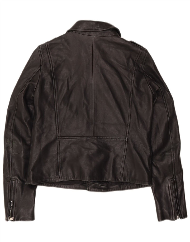 Zara Chaqueta Motera De Cuero Para Mujer UK 42 Mediana Negro