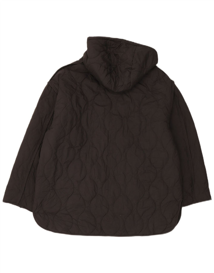 Zara Mujer Chaqueta Acolchada Extragrande Con Capucha UK 10 Small Poliéster Negro