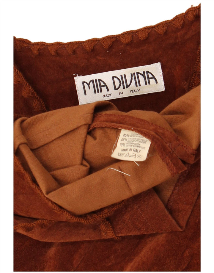 Vintage mujer Gilet Reino Unido 10 pequeño marrón viscosa