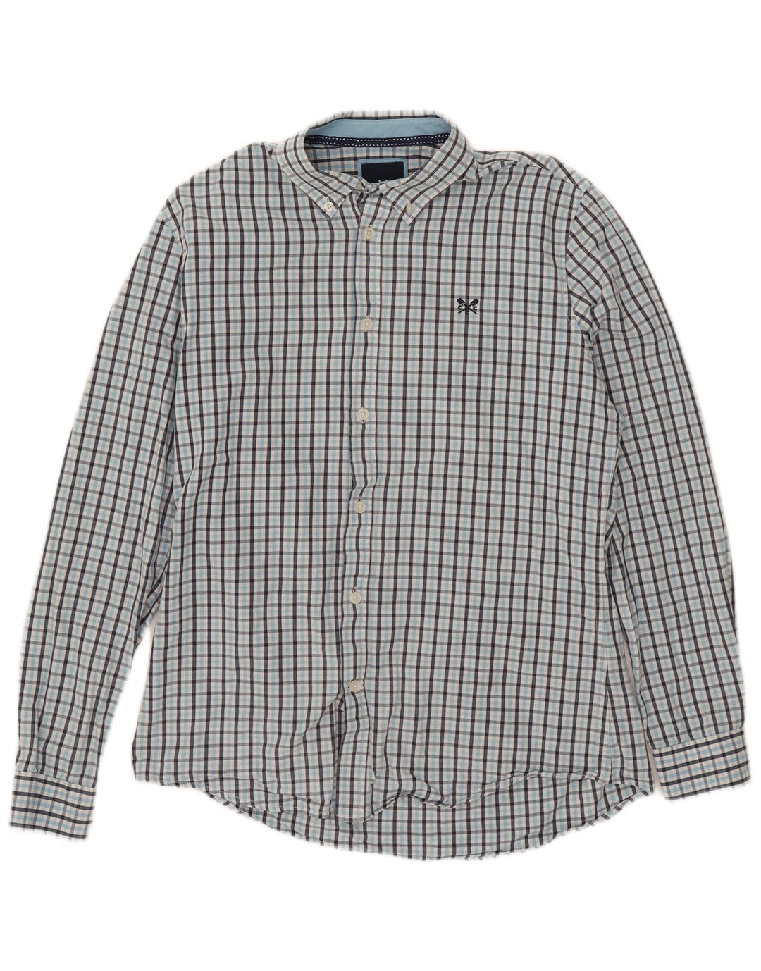 Crew Clothing Camisa ajustada para hombre de algodón a cuadros azul medio