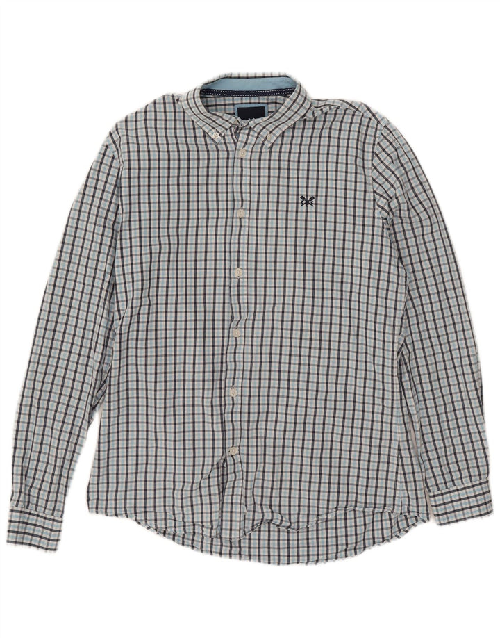 Crew Clothing Camisa ajustada para hombre de algodón a cuadros azul medio