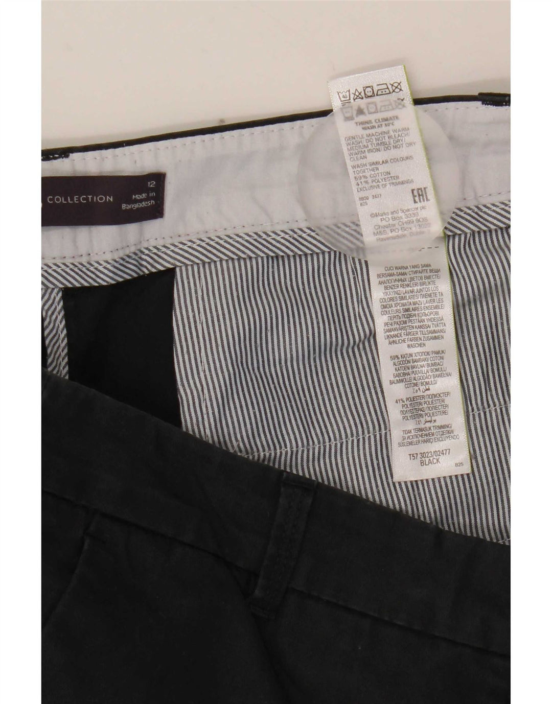 Marks & Spencer Pantalones cortos chinos para mujer UK 12 Medium W32 Algodón negro