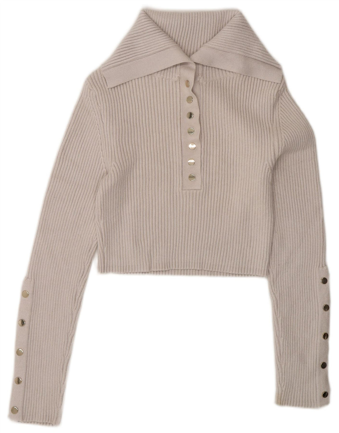 Zara Mujer Crop Top Manga Larga UK 42 Medio Viscosa Blanca