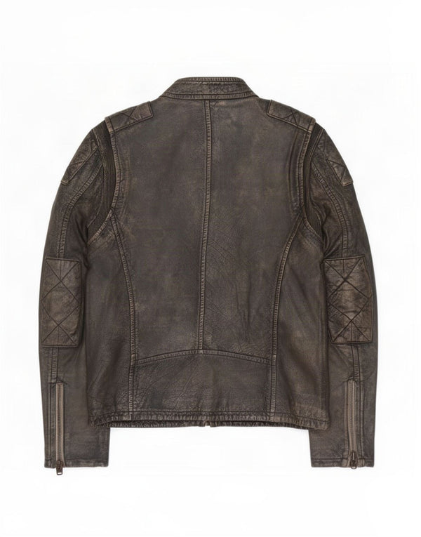 Superdry Chaqueta de cuero estilo motor para hombre, talla 40, color marrón grande