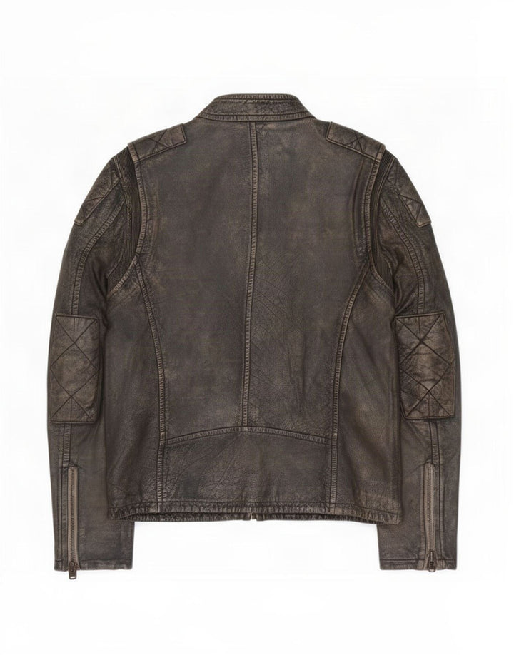 Superdry Chaqueta de cuero estilo motor para hombre, talla 40, color marrón grande