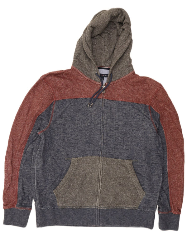 Tommy Hilfiger - Sudadera con capucha y cremallera para hombre, talla grande, algodón azul marino con bloques de color