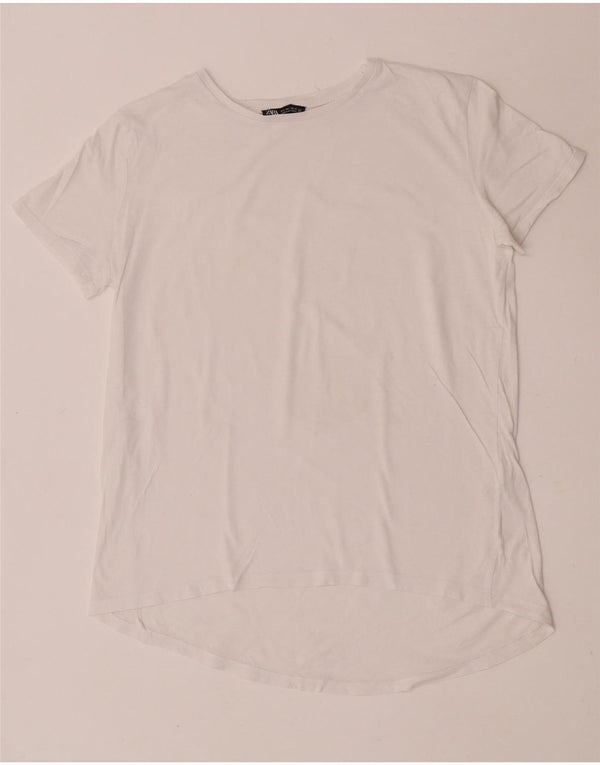 Zara Mujer Camiseta Top UK 10 Small Blanco Algodón