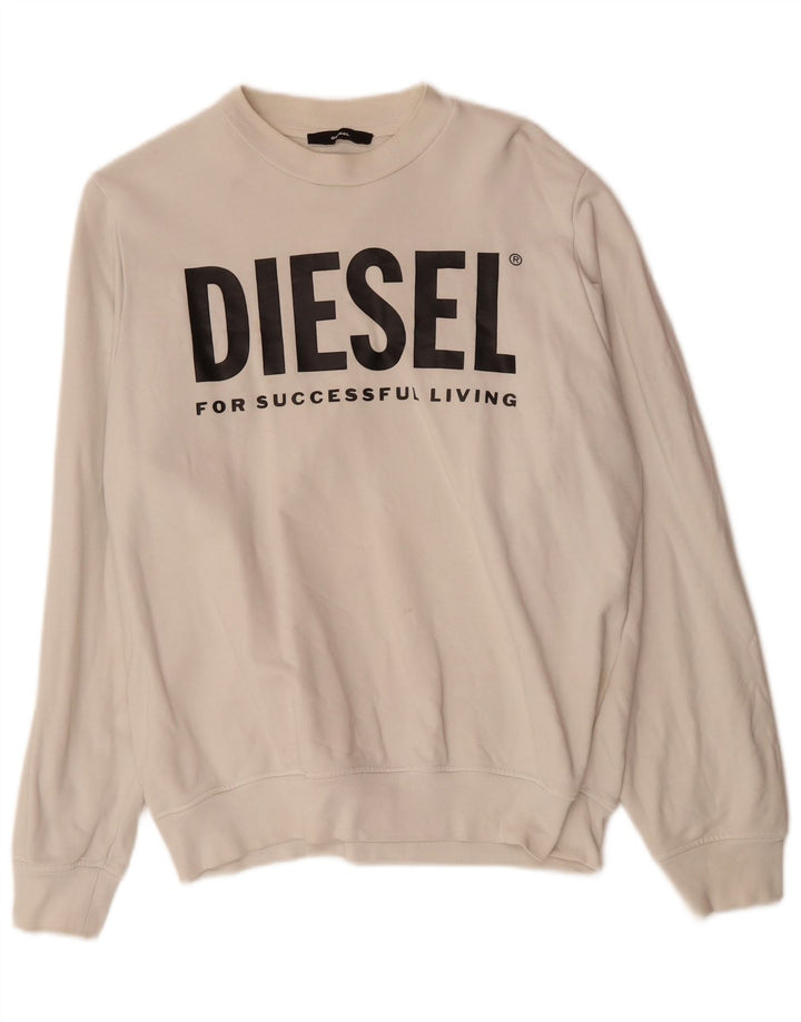 DIESEL Sudadera Estampada Con Estampado De Algodón Blanco Roto Pequeño Hombre