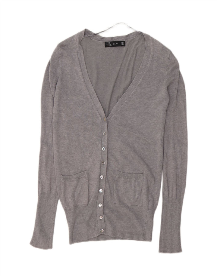 ZARA Suéter Cárdigan Mujer UK 10 Small Rayón Gris