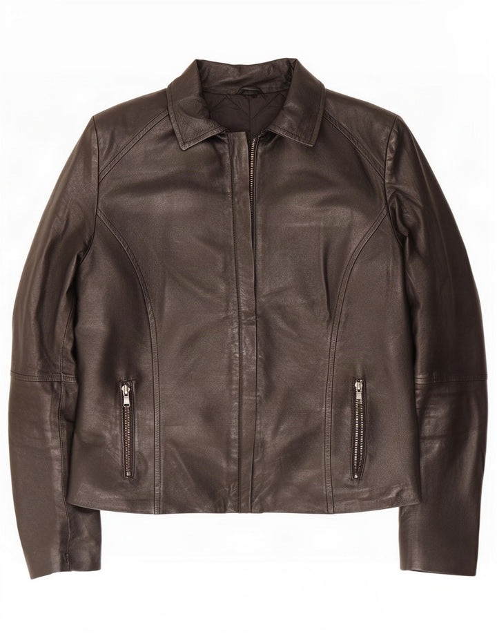 Vintage mujer cuero biker chaqueta Reino Unido 14 grande negro