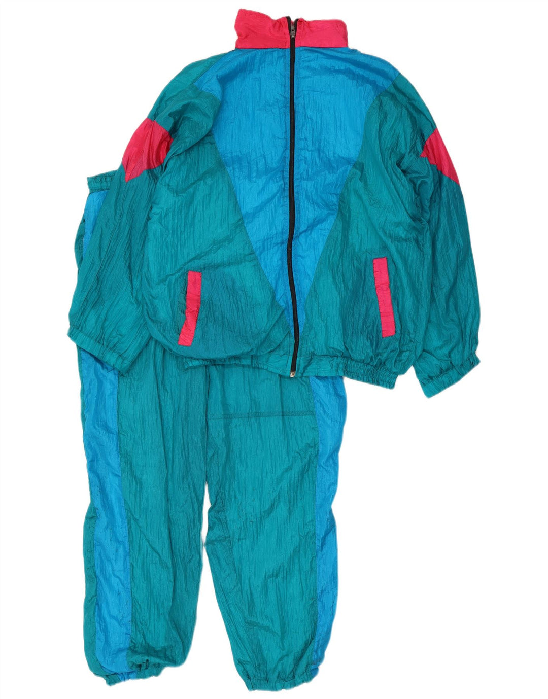 Vintage Hombre Chándal Completo XL Azul Colorblock Nylon