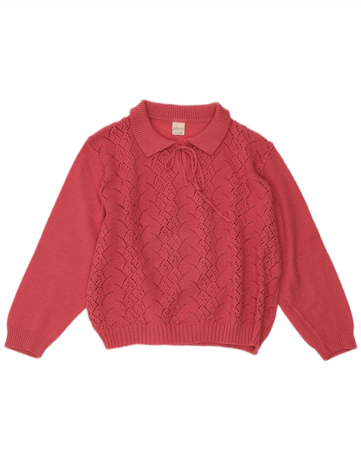 VINTAGE Mujer Crop Polo Cuello Jersey Suéter Reino Unido 16 Rosa Grande