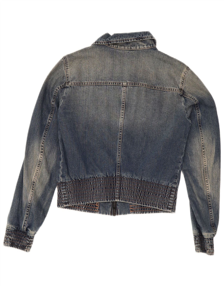 Sisley Chaqueta vaquera corta para mujer UK 10 Small Blue Cotton