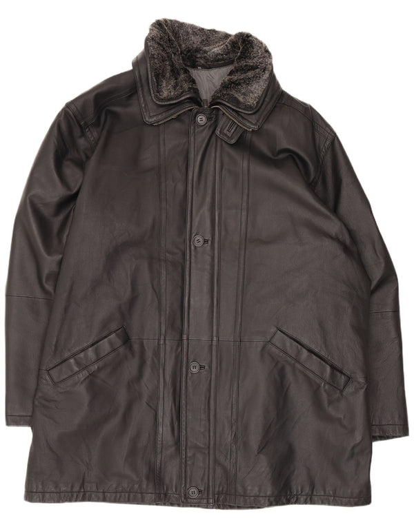 Vintage hombres cuero abrigo Reino Unido 44 2XL negro
