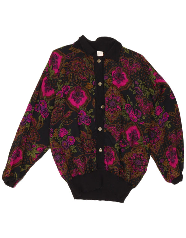 Vintage mujer camisa blusa IT 42 lino floral negro medio