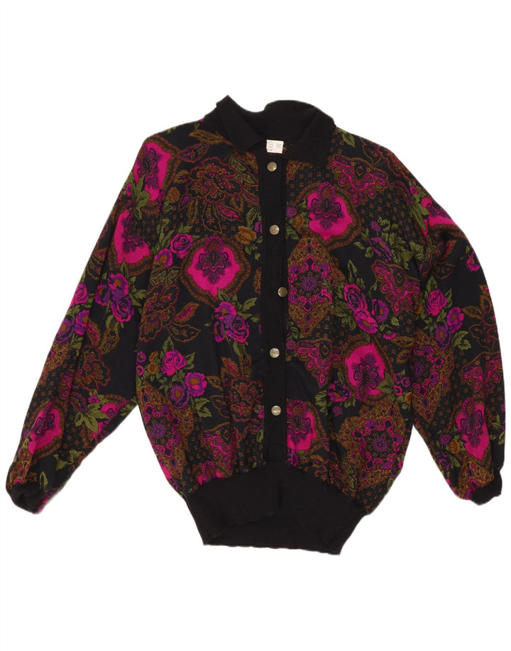 Vintage mujer camisa blusa IT 42 lino floral negro medio