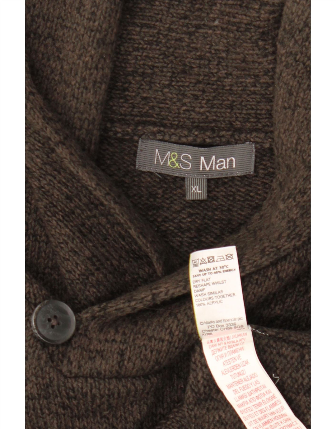 Marks & Spencer Suéter con cuello tipo chal para hombre XL Acrílico gris