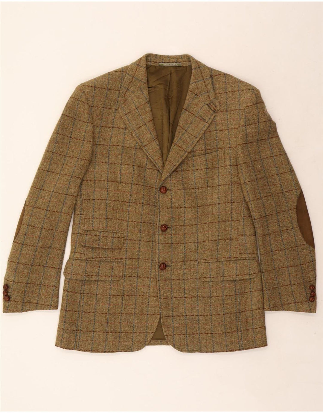 VINTAGE Chaqueta Blazer de 3 Botones para Hombre IT 52 XL Lana a Cuadros Caqui