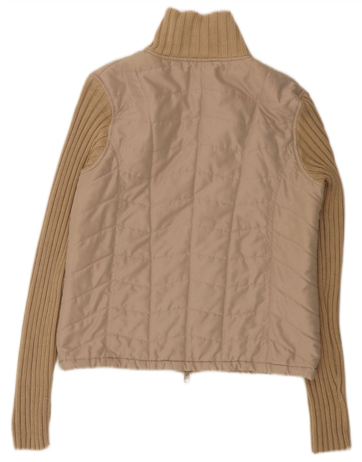 Vintage mujer bomber chaqueta EU 36 pequeño poliéster beige