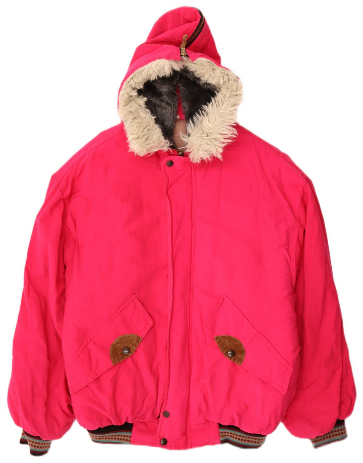 VINTAGE Chaqueta cortavientos gráfica de gran tamaño para mujer Reino Unido 14 Rosa medio