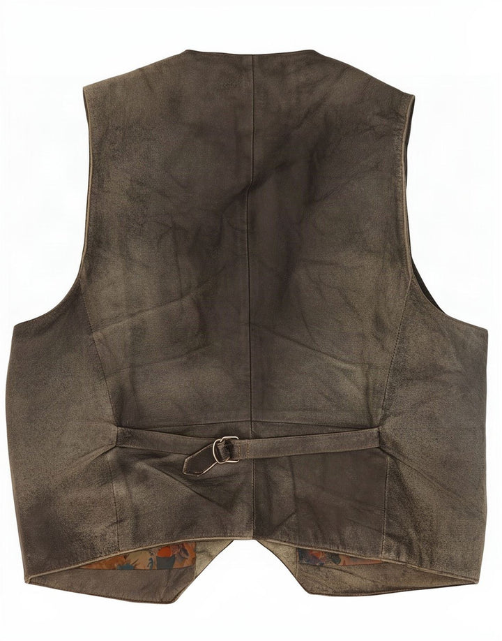Chaleco de cuero vintage para hombre EU 52 Grande Negro