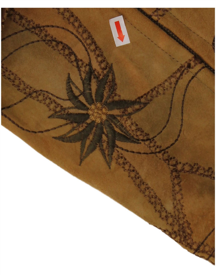 VINTAGE Chaleco de ante para mujer EU 38 Cuero floral marrón medio