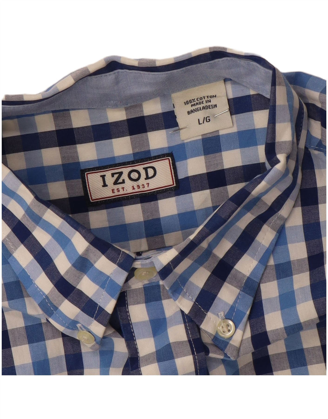 IZOD Camisa de hombre grande de algodón a cuadros azules