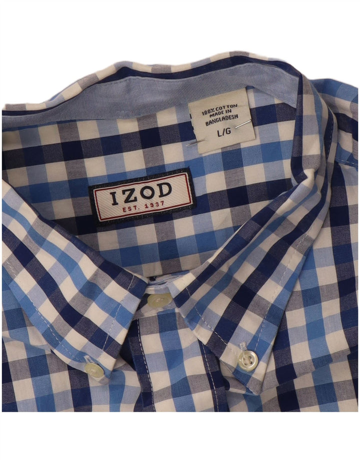 IZOD Camisa de hombre grande de algodón a cuadros azules