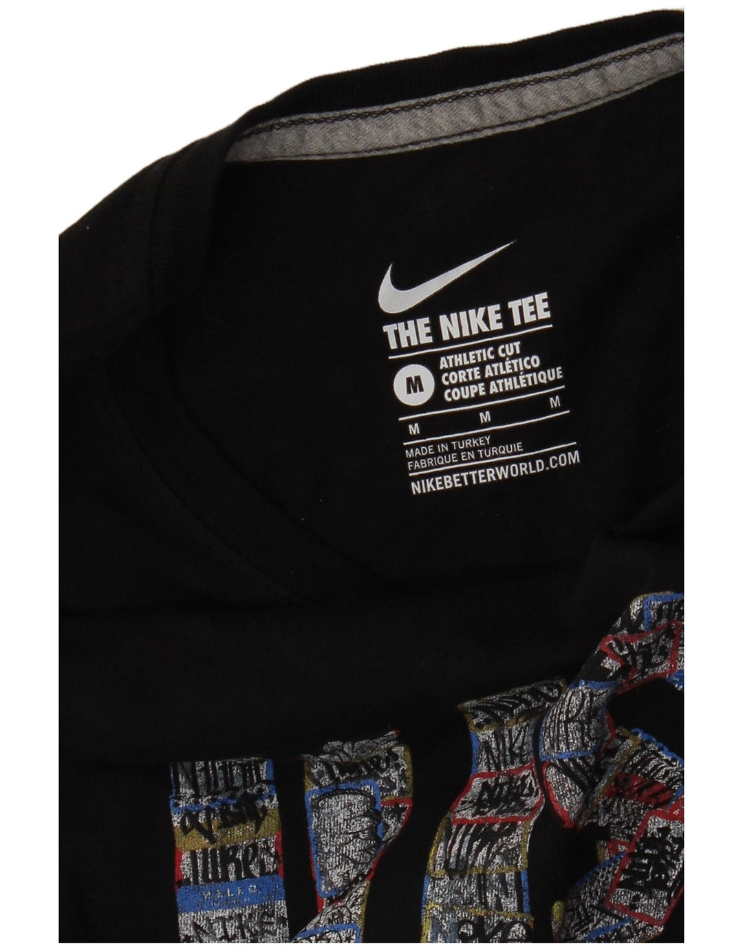 NIKE Camiseta gráfica de corte atlético para mujer UK 12 Medium Black Cotton