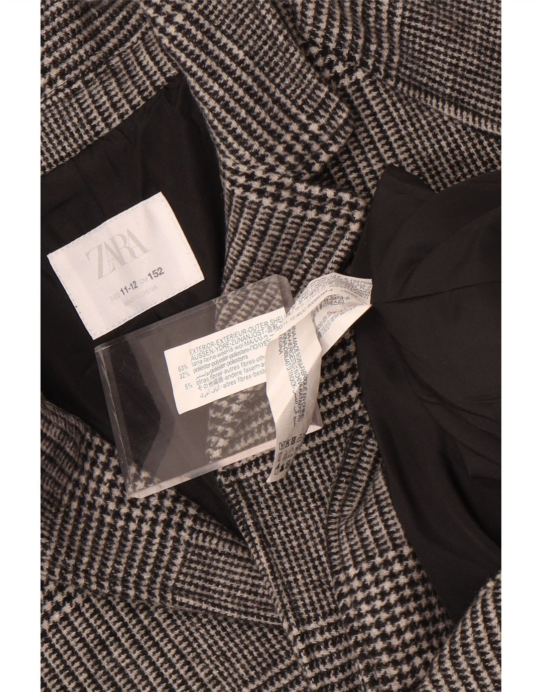 Zara Abrigo Niño 11-12 Años Lana Cuadros Gris