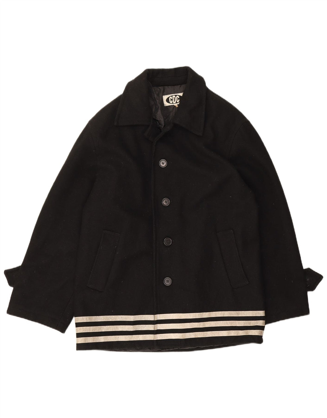 Abrigo vintage para hombre IT 50 lana grande a rayas negras